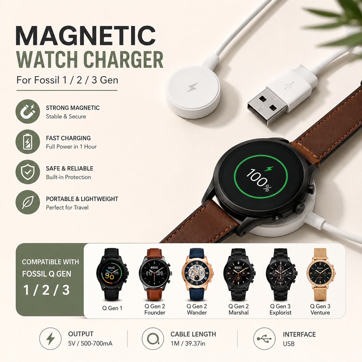 Adapter ładowarki USB do smart – Fossil Smartwatch Accessories recenzja i cena